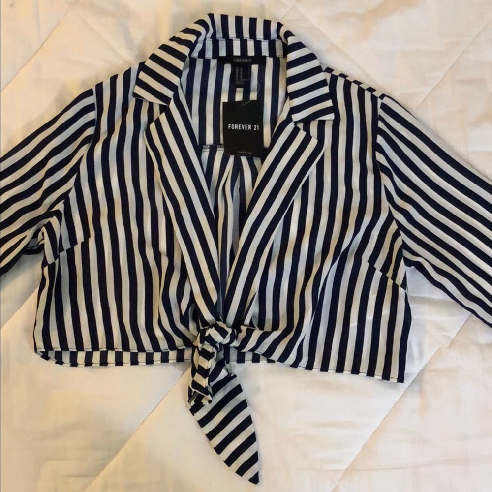 Collared Striped Crop Top